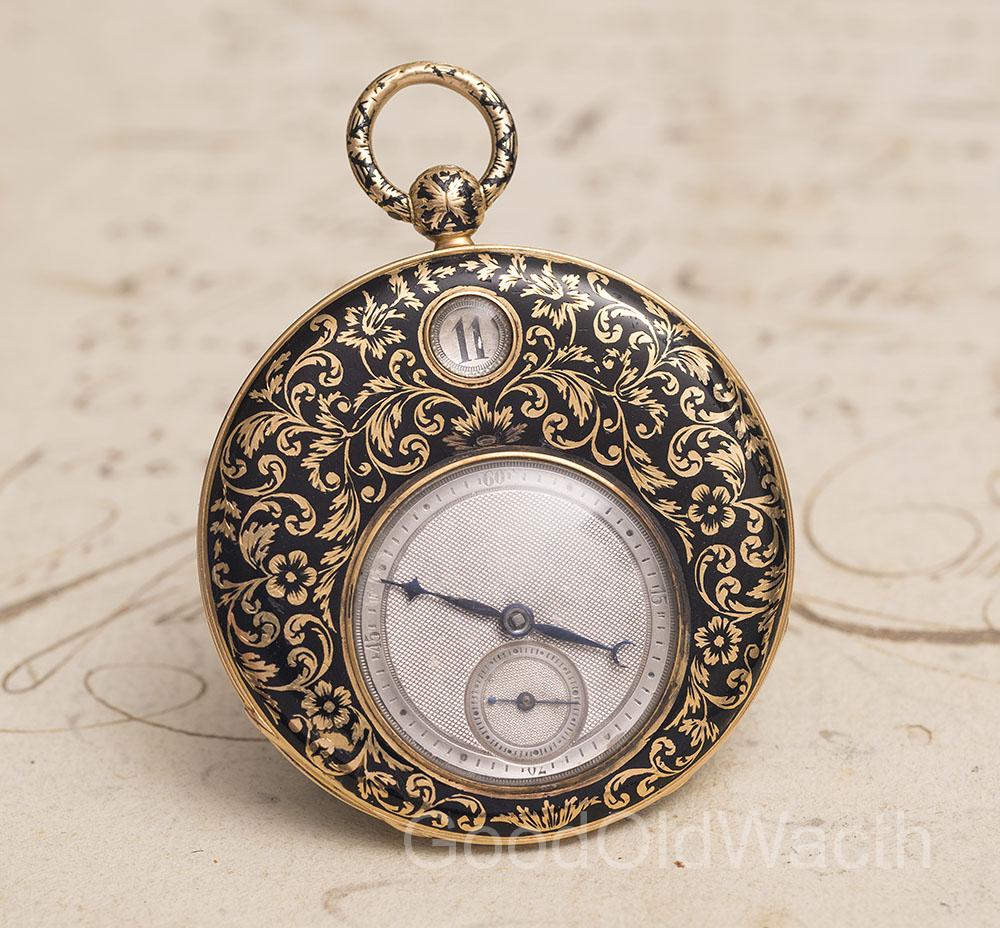Antique 1820s 18k Gold & Enamel JUMPING DIGITAL HOURS Flat Pocket Watch