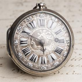 1710s SILVER LOUIS XIV OIGNON Verge Fusee Antique Pocket Watch MONTRE COQ
