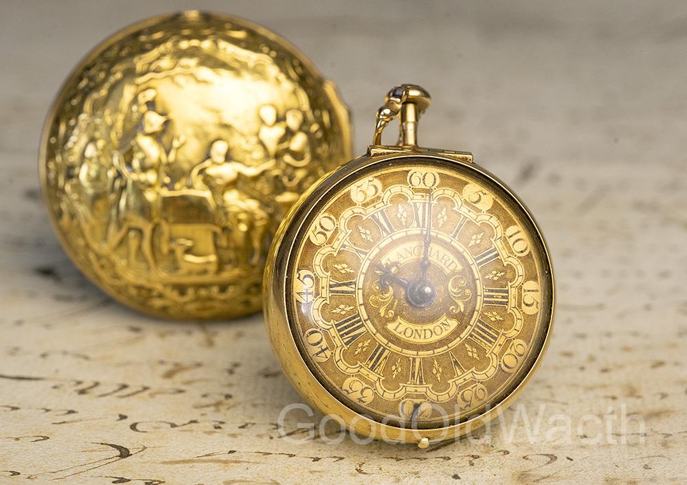 1735 Repousse Pair Case Antique Verge Fusee Pocket Watch