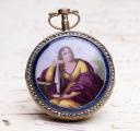 c. 1800 Vestal Enamel Miniature Antique Verge Fusee Pocket Watch by Bouvier Geneve