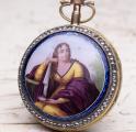 c. 1800 Vestal Enamel Miniature Antique Verge Fusee Pocket Watch by Bouvier Geneve