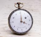 c. 1800 Vestal Enamel Miniature Antique Verge Fusee Pocket Watch by Bouvier Geneve