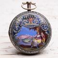 Lac Leman Paysage Enamel Miniature GOLD Verge Fusee Antique Pocket Watch by DesRoches Geneve