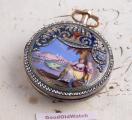 Lac Leman Paysage Enamel Miniature GOLD Verge Fusee Antique Pocket Watch by DesRoches Geneve