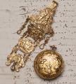Repousse Pair Case Antique Verge Fusee Pocket Watch w/ Chatelain