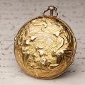 Repousse Pair Case Antique Verge Fusee Pocket Watch w/ Chatelain