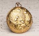 Repousse Pair Case Antique Verge Fusee Pocket Watch w/ Chatelain