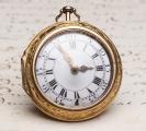 Repousse Pair Case Antique Verge Fusee Pocket Watch w/ Chatelain