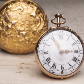 Repousse Pair Case Antique Verge Fusee Pocket Watch w/ Chatelain