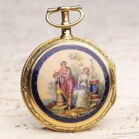 18k Gold & Enamel REPEATER Verge Fusee Antique Repeating Pocket Watch