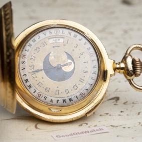 QUARTER REPEATING & DOUBLE SIDED CALENDAR 18k Gold Antique Pocket Watch
