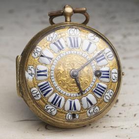 1700s-LOUIS-XIV-OIGNON-Verge-Fusee-Antique-Pocket-Watch-MONTRE-COQ