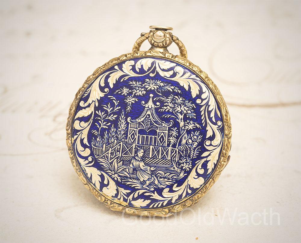Antique Swiss GOLD &CHINOISERIE ENAMEL Pocket Watch by ROCHAT FRERES