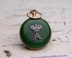 British Queen Alexandra of Denmark gold & green enamel Gift Antique Pocket Watch c. 1910