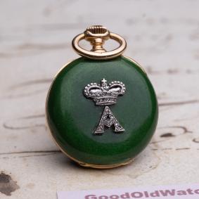 British Queen Alexandra of Denmark gold & green enamel Gift Antique Pocket Watch c. 1910