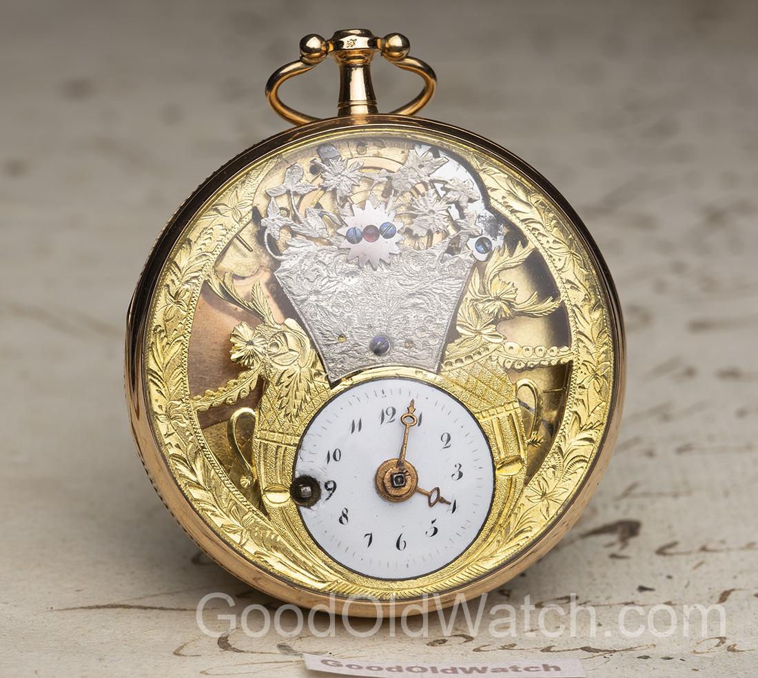 VISIBLE BALANCE & SKELETONIZED VERGE FUSEE Antique Pocket Watch in 18k Gold Case
