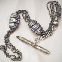 French silver pocket watch chain with enamels