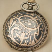 Silver and enamel Longines pocket watch. Art Nouveau style.