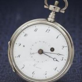 SIlver watch with quater repeating and date with verge escapement