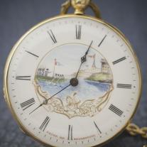 Antique French golden pocket watch with painted dial - Prize of Sevastopol