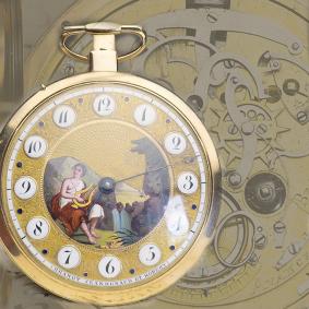VISIBLE REPEATING TRAIN & ENAMEL MINIATURE Gold Antique Pocket Watch
