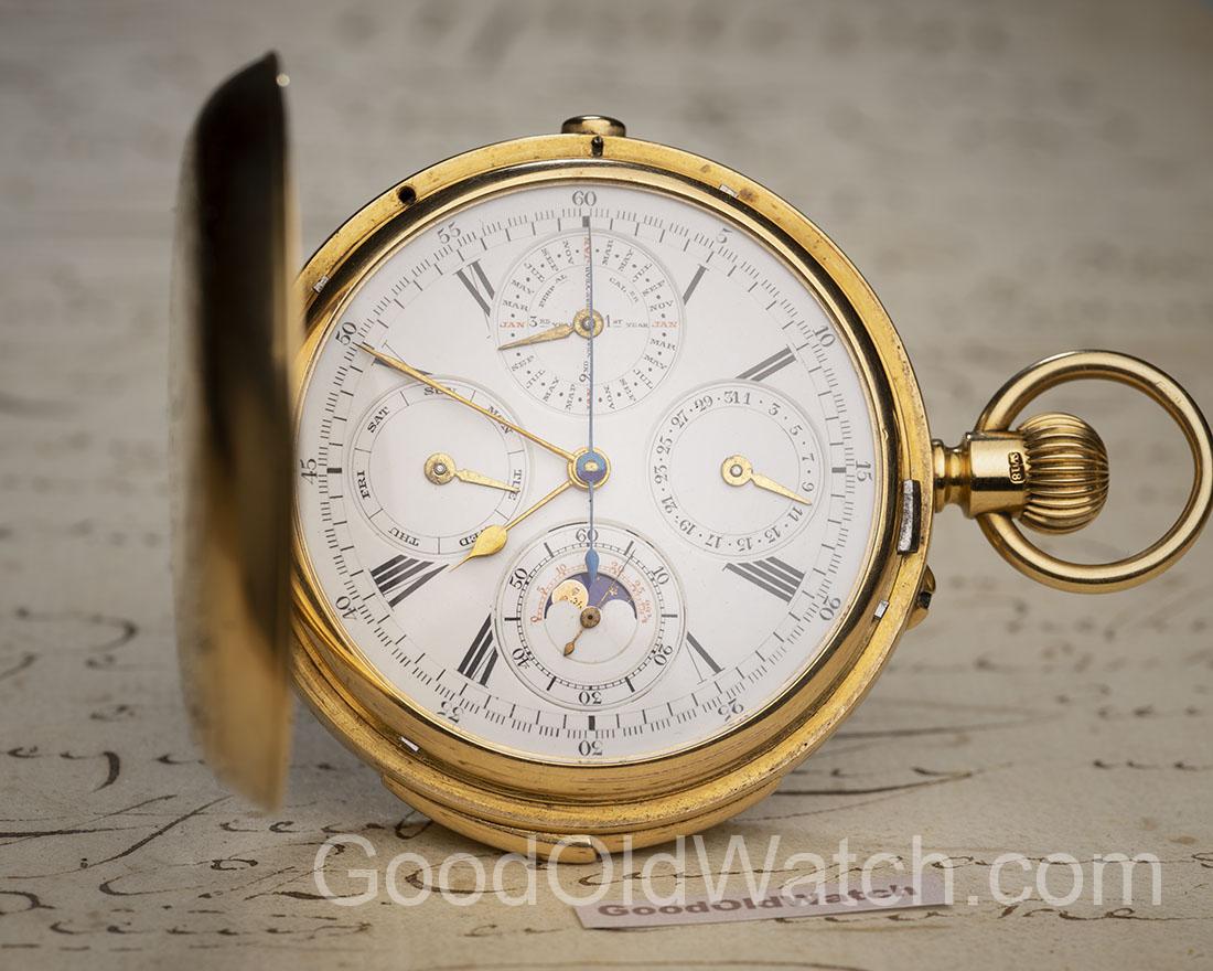 PERPETUAL CALENDAR MINUTE REPEATER CHRONOGRAPH Solid Gold Antique REPEATING Pocket Watch