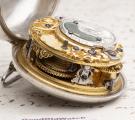 Pair Cased Verge Fusee Antique Pocket Watch w/ SILVER BALANCE BRIDGE with w/ GENRE SCENE & MOCK PENDULUM