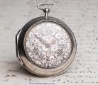 Pair Cased Verge Fusee Antique Pocket Watch w/ SILVER BALANCE BRIDGE with w/ GENRE SCENE & MOCK PENDULUM