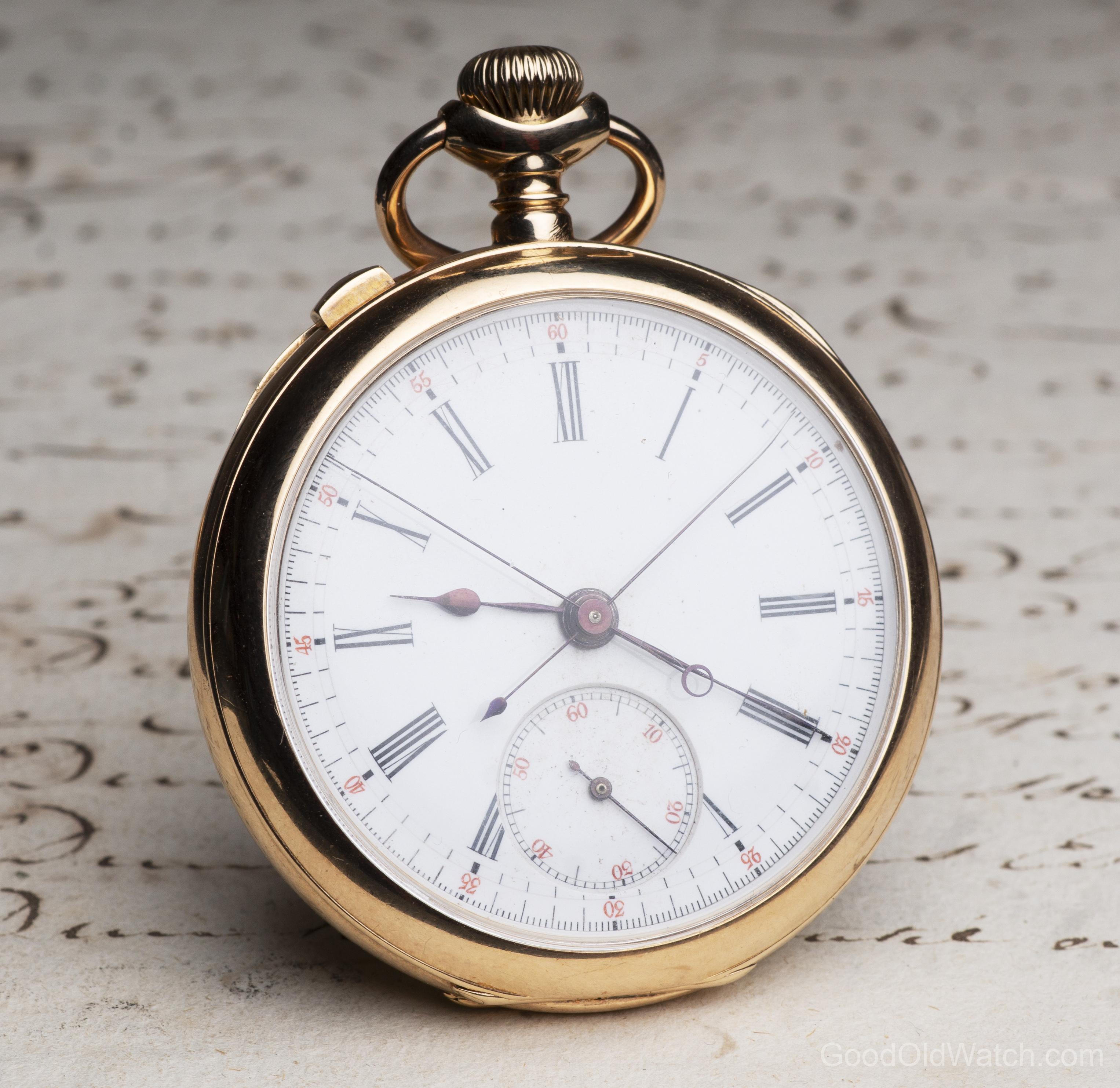 Gold Antique Pocket Split-Seconds Chronograph Pocket Watch