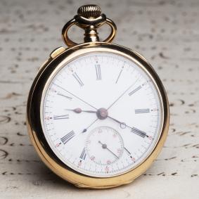 Gold Antique Pocket Split-Seconds Chronograph Pocket Watch