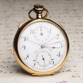 1910s LONGINES Gold Antique Pocket Chronograph Pocket Watch - cal. 18.89"