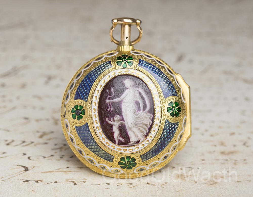 ENAMEL PAINTING British PAIR CASE REPEATER Verge Fusee Antique Repeating Pocket Watch