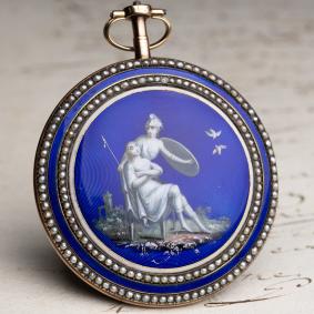 Geneve-ENAMEL-PAINTING-Gold--Pearls-VERGE-FUSEE-Antique-Pocket-Watch