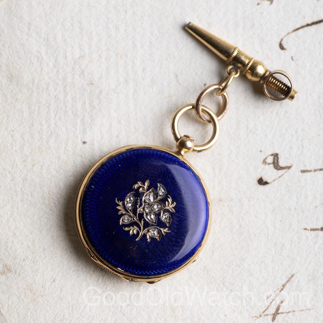 19mm diameter only - Tiny Antique Pocket Watch decorated with Diamonds