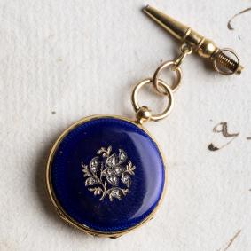 19mm diameter only - Tiny Antique Pocket Watch decorated with Diamonds