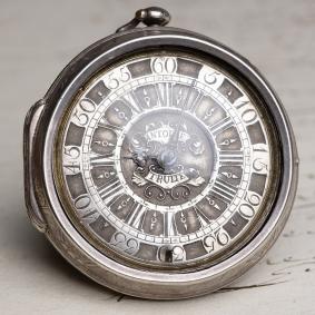 1710s-Champleve-DIAL-Repousse-Pair-Cased-Verge-Fusee-Antique-Pocket-Watch