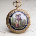 ENAMEL PAINTING Verge Fusee Antique Pocket Watch w/ Chatelaine