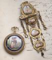 ENAMEL PAINTING Verge Fusee Antique Pocket Watch w/ Chatelaine