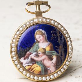 Geneve-ENAMEL-PAINTING-Gold--Pearls-VERGE-FUSEE-Antique-Pocket-Watch