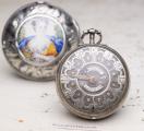 Enamel Miniature Pair Cased Champleve Dial Verge Fusee Antique Pocket Watch