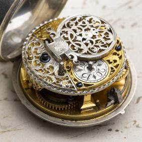1720s-English-Pair-Cased-Champleve-Dial-Verge-Fusee-Antique-Pocket-Watch