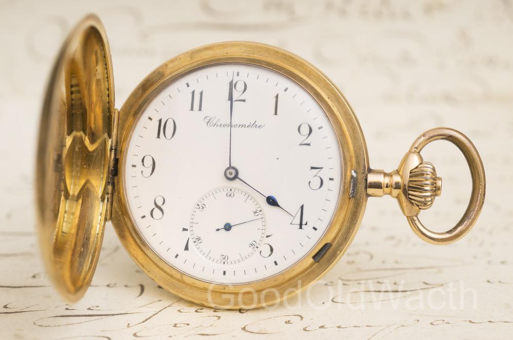 Quality Pivoted Detent Chronometer in 18k Gold Hunter Case Antique Pocket Watcg